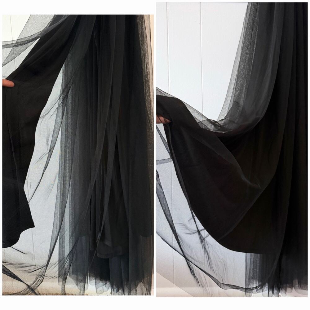 Black Tulle Maxi Dress Plunge Halter Open Back Slit Prom Evening Luxxel S NWT - Picture 6 of 11